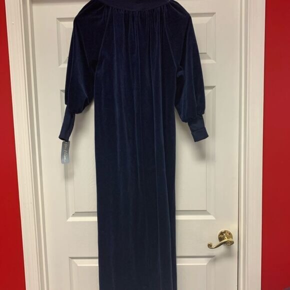 Vintage Miss Elaine Blue Velvet Turtle Neck Robe Gown sz S EUC (over siz… - Picture 4 of 5